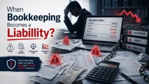 Stressed person reviewing financial statements with spreadsheets, calculator, and charts